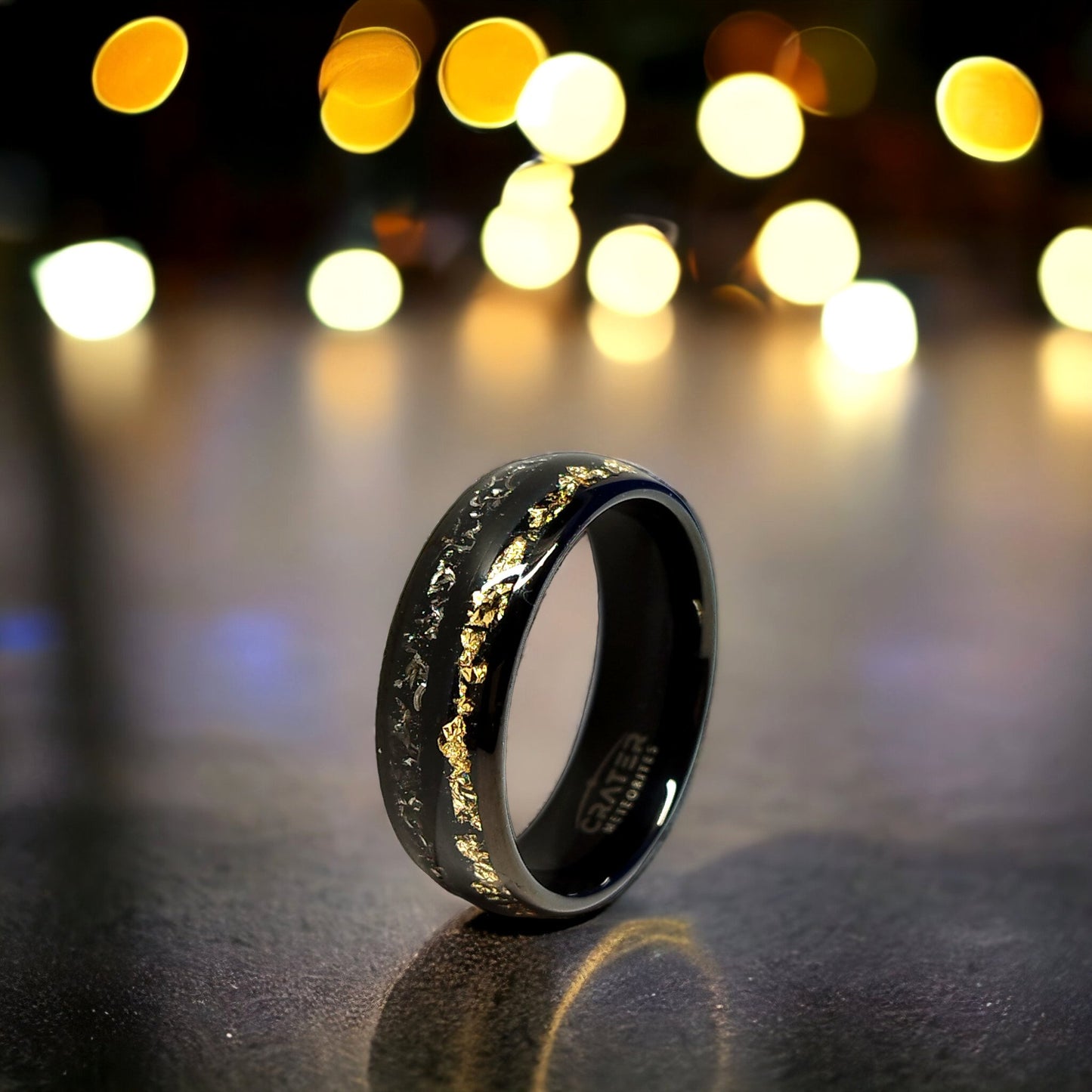 Tungsten Ring with Gold and Meteorite