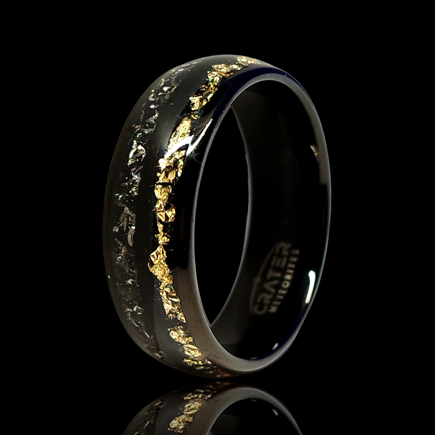 Tungsten Ring with Gold and Meteorite