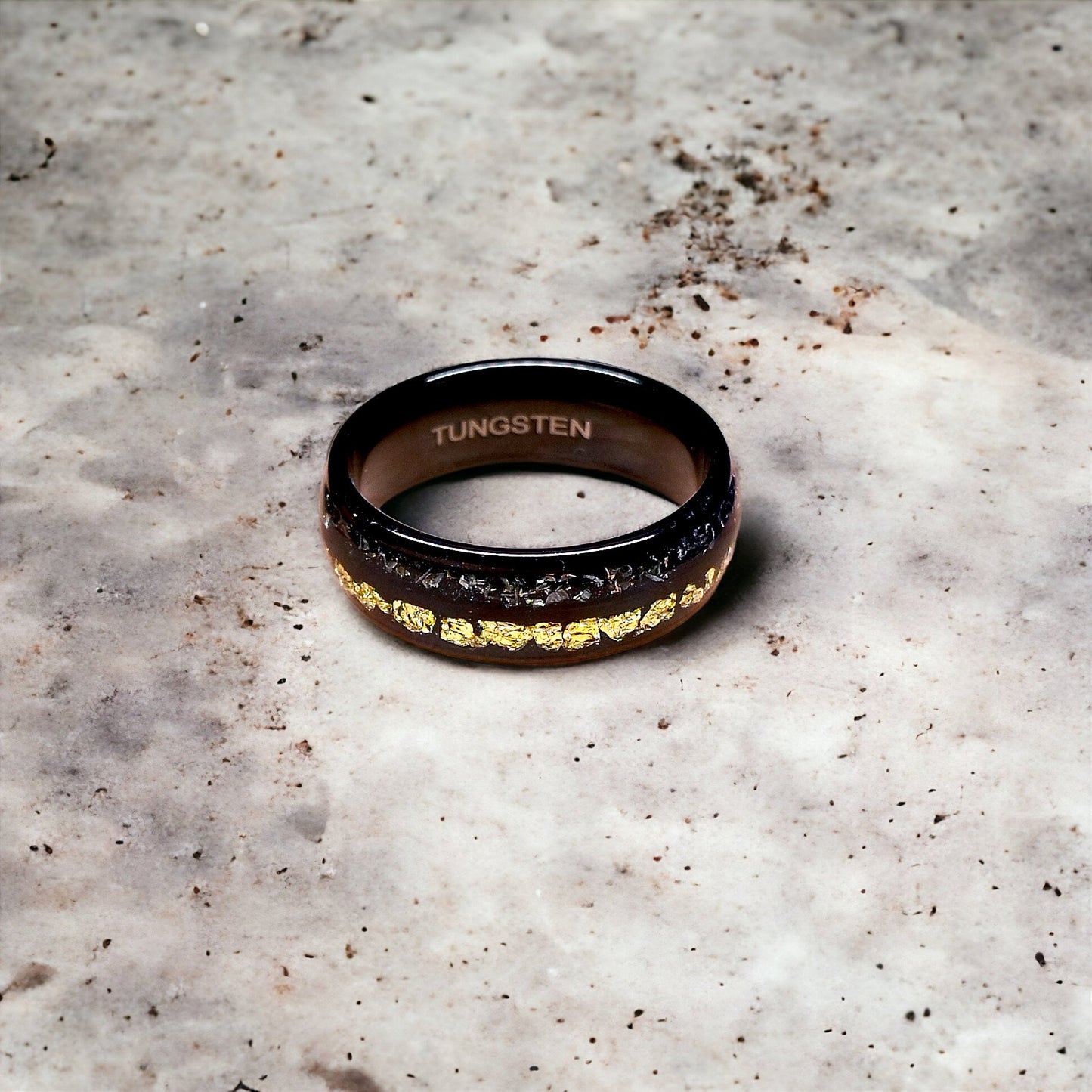 Tungsten Ring with Gold and Meteorite