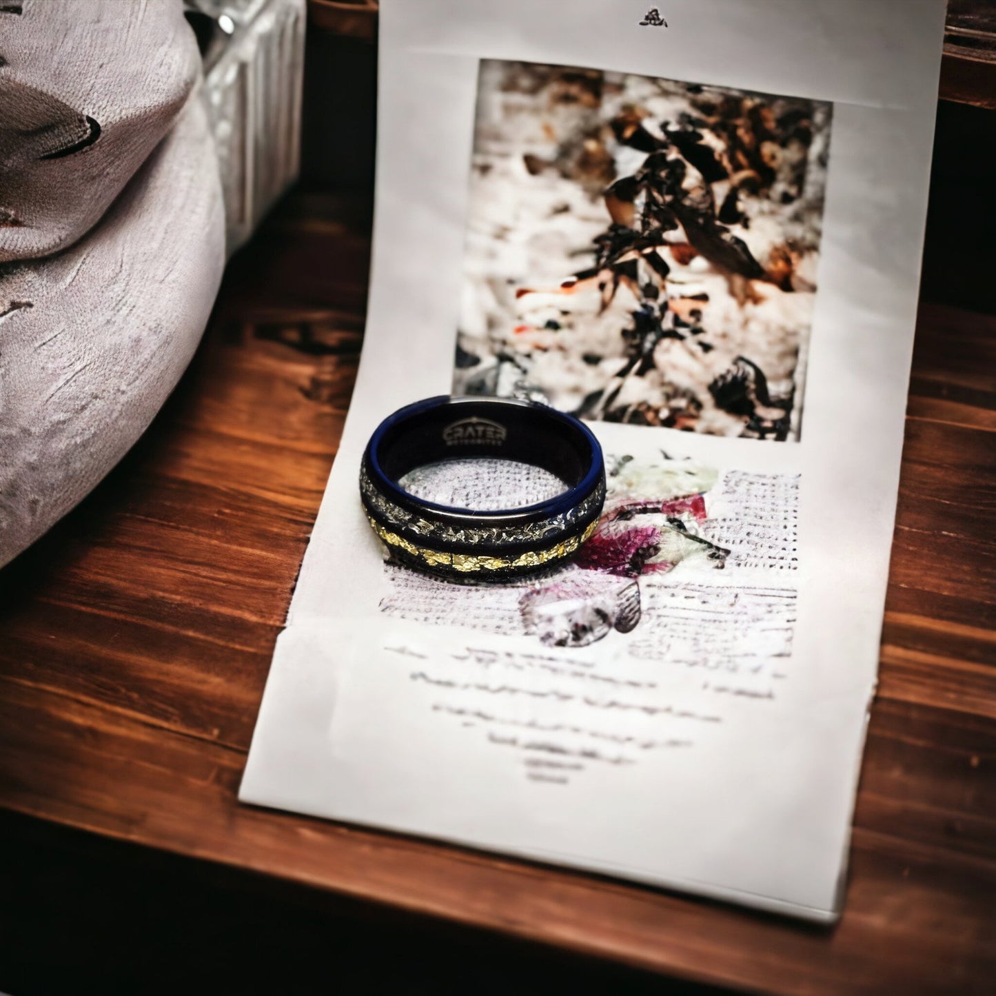 Tungsten Ring with Gold and Meteorite