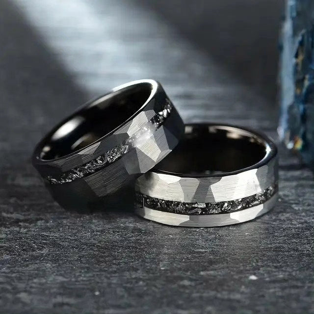 Tungsten Ring with Meteorites
