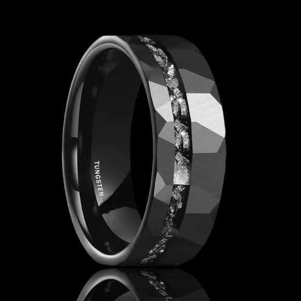 Tungsten Ring with Meteorites