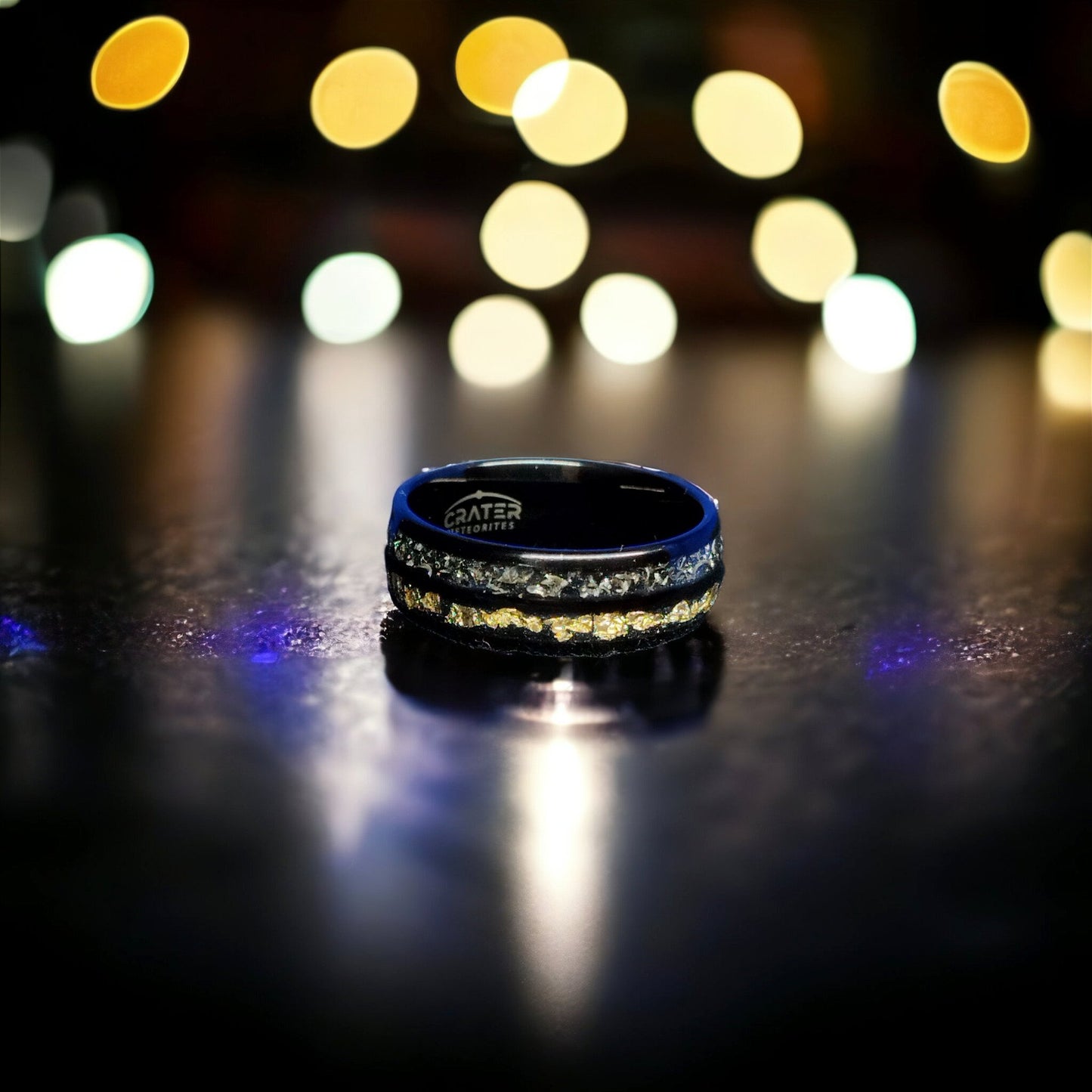 Tungsten Ring with Gold and Meteorite